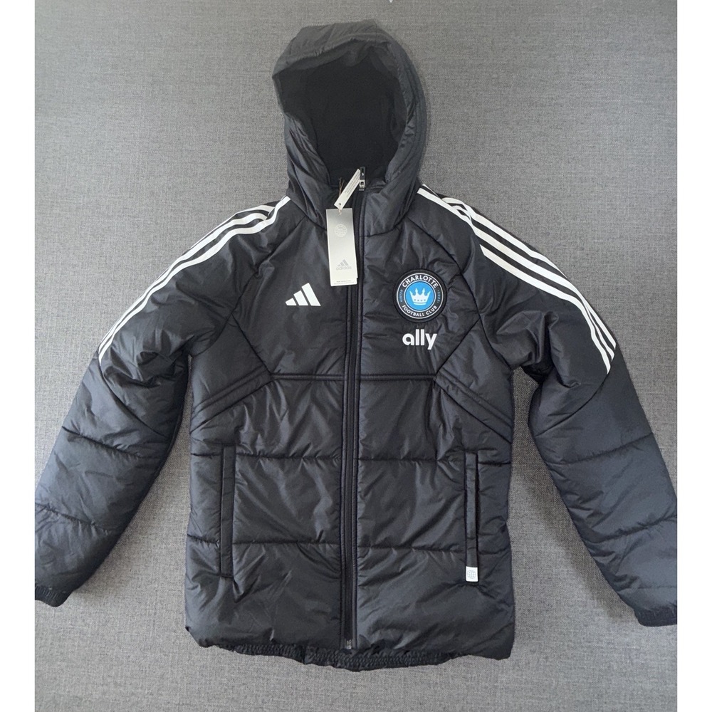 Adidas Charlotte FC 2023 Winter Jacket Hooded Black Men's Small NWT MLS